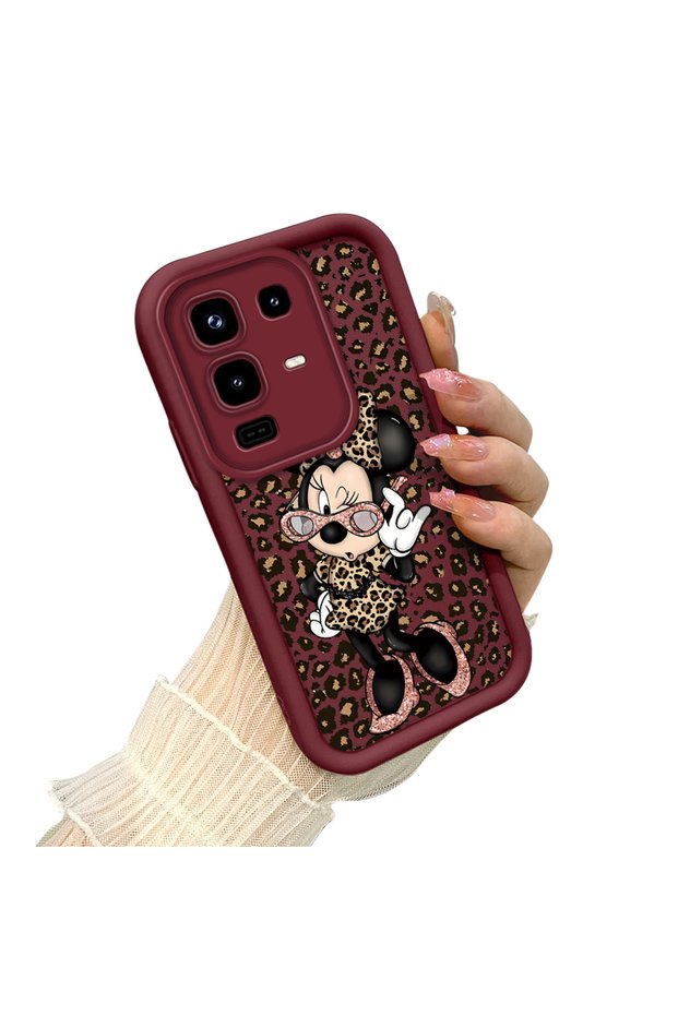 Simple Maroon Silicone Phone Case Minnie Pattern Compatible with Infinix Note 50 4g Shockproof
