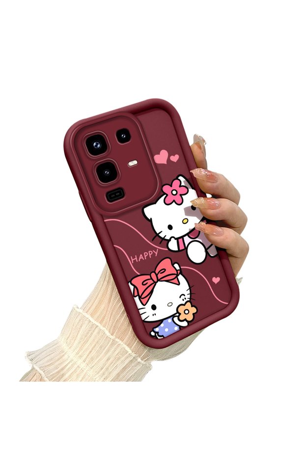 Shockproof Simple Maroon Silicone Phone Case Compatible with Infinix Note 50 4g Hello Kitty Pattern