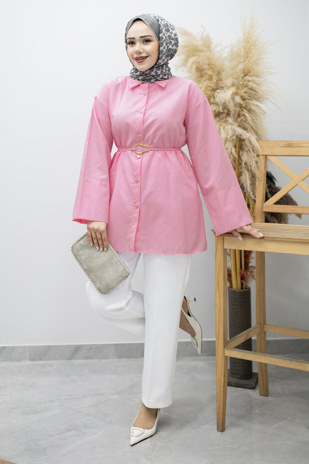 Kuşağı Gold Detailed Shirt Tsd260162 Pink