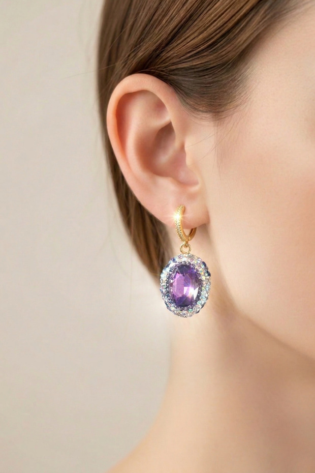 Stylish Stone-Embellished Hanging Earrings