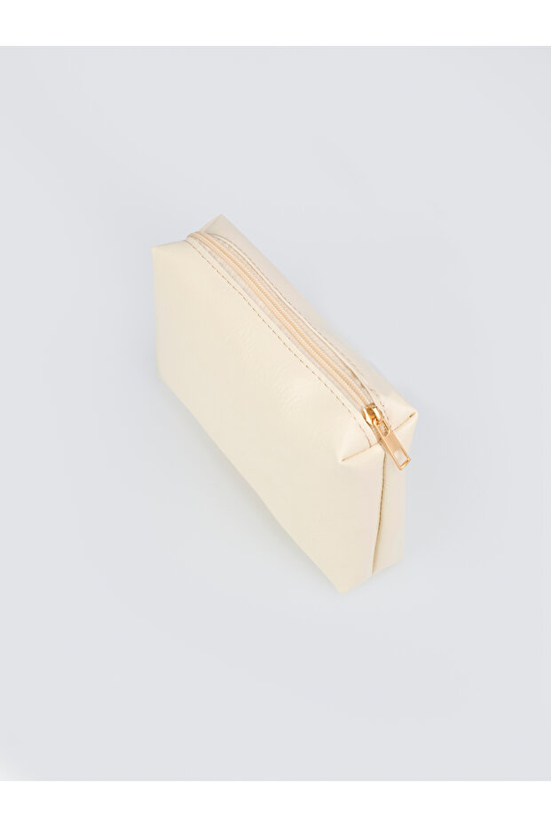 Aura Cream Zippered Faux Leather Makeup Bag | Daily & Travel Organizer