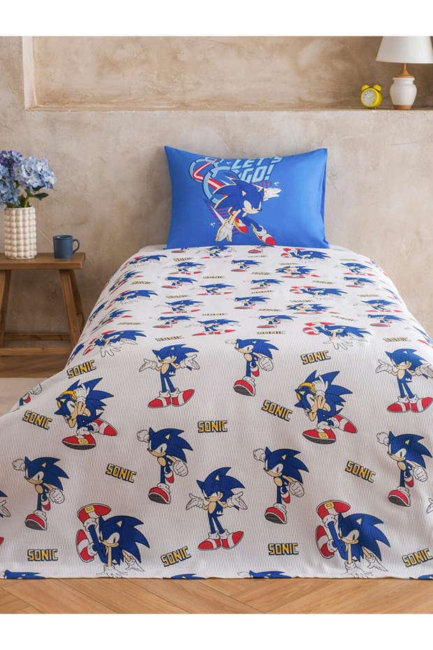 Blue Sonic Licensed Single Children's Pique Set 100% Cotton