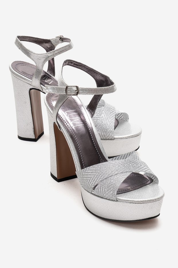 Orelion Silver Glitter Women's Platform Heeled Evening Dress Shoes