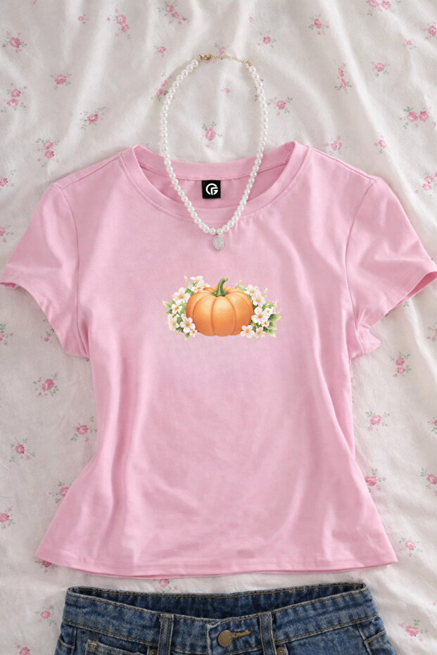 Pumpkin Princess Printed Belted Pink Crop Top