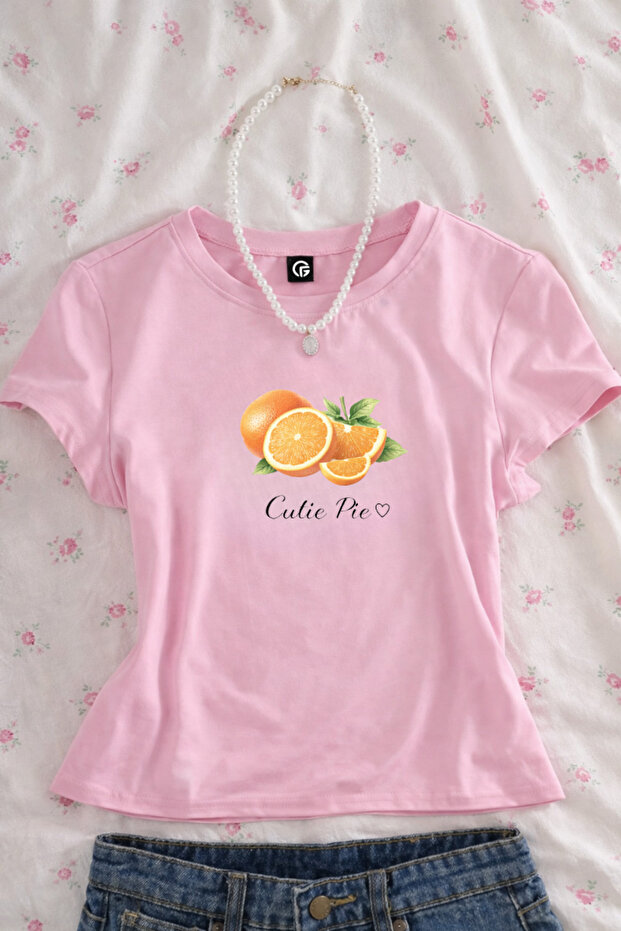 Cutie Pie Orange Printed Belted Pink Crop Top