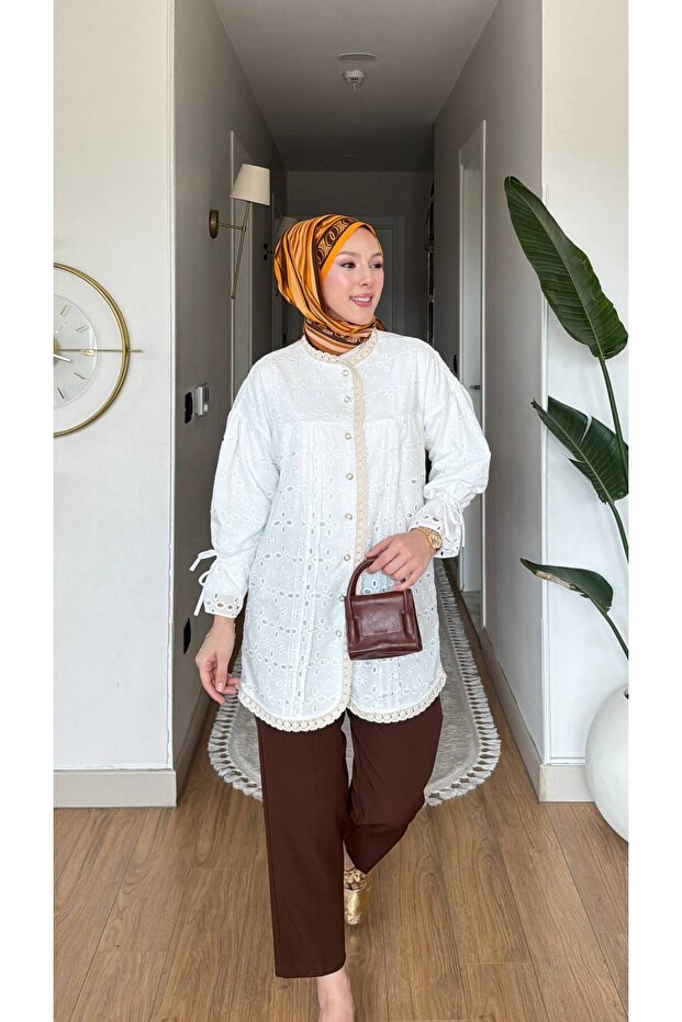 Guipure Detailed Brode Fisto Oversize Tunic Shirt