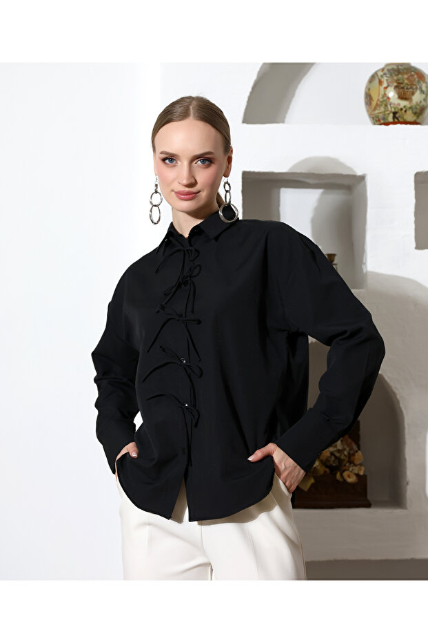 Shirt, Short Shirt with Bow Detail, Stylish Design