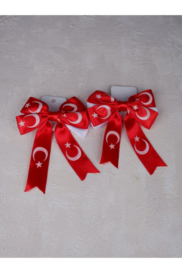 Turkish Flag Moon Star Red Satin Bow Hair Clip - April 23Rd and October 29Th Show Hair Clip