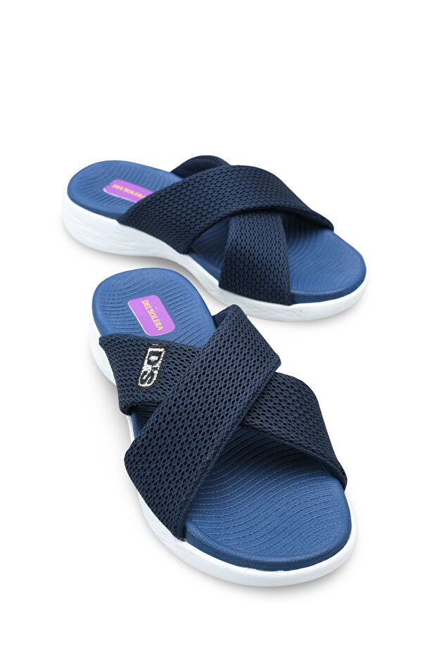 Matilda Rosetti Navy Blue Women's Cross Strap Non-Slip Sole Orthopedic Mesh Daily Comfortable Slippers