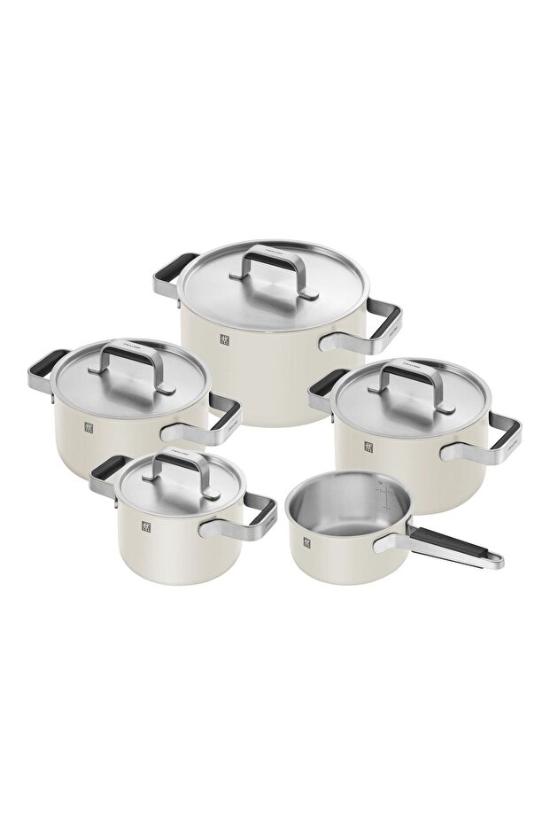 Pure Pots and Pans Set, 5-Piece, 18/10 Stainless Steel Ivory