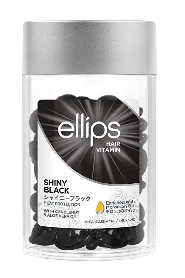 Shiny Black with Moroccan Argan Oil, Heat Protection With Candlenut Aloe Vera Oil, 50 x 1ml C