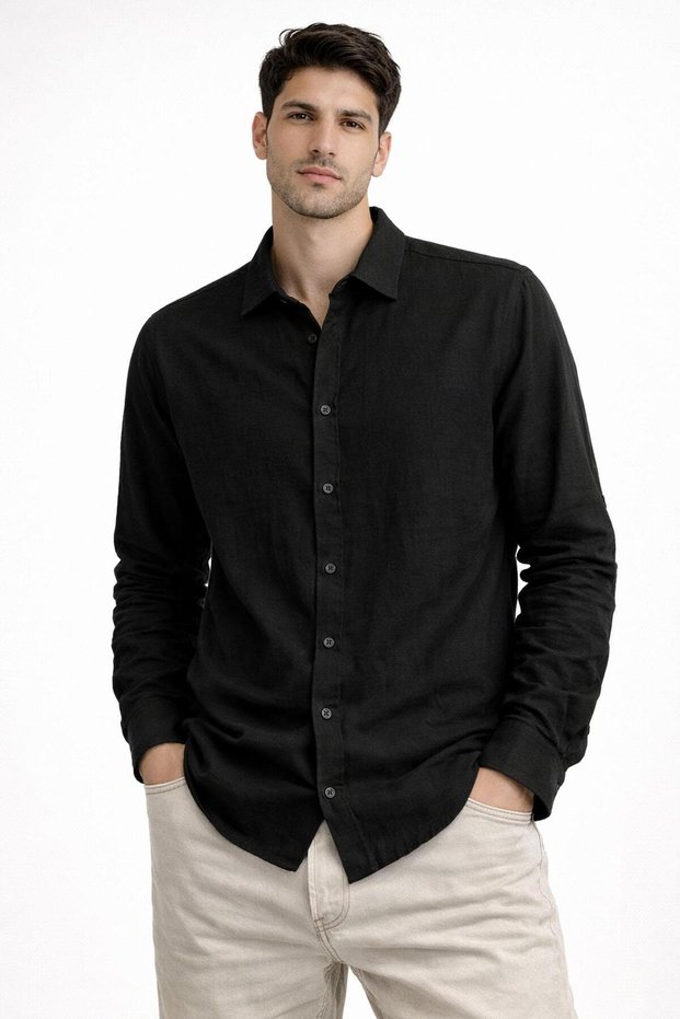 Huffa Men's Cotton Regular Loose Long Sleeve Shirt 7585