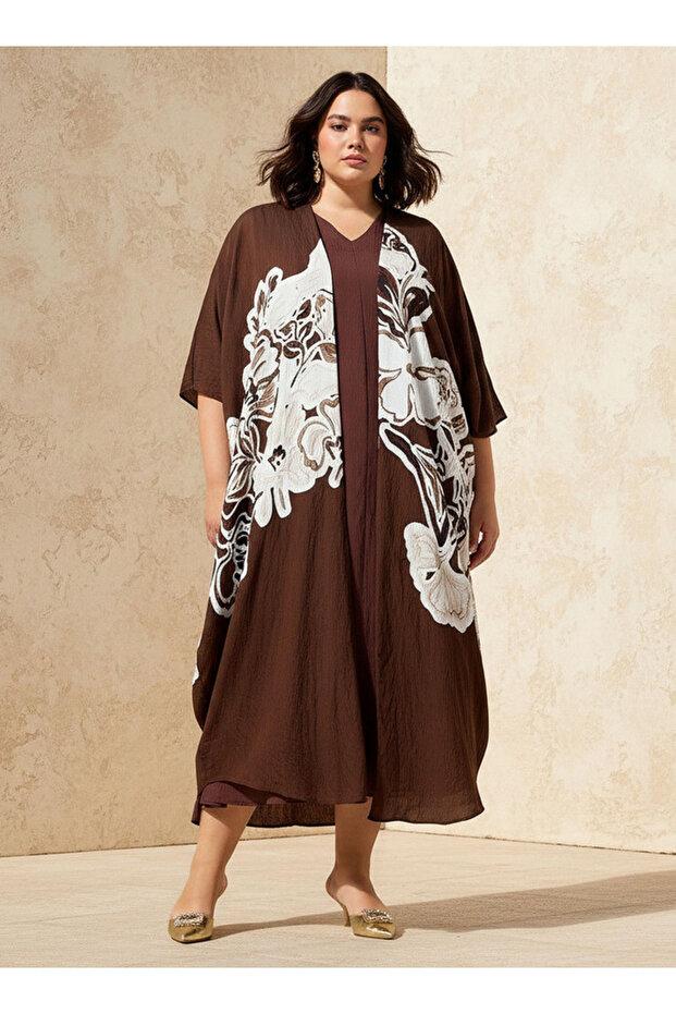 Plus Size Textured A-line Dress with Shrug