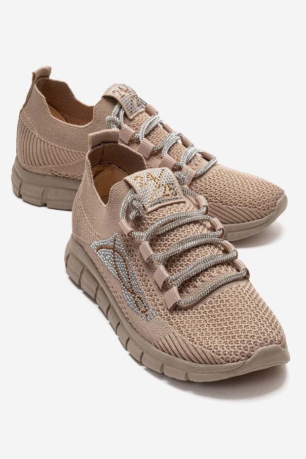 Women's Knitwear Stoned Lace-Up Shoes Nude