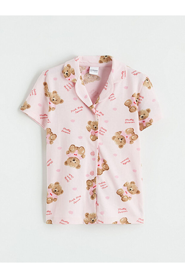 Teddy Bear Printed Girls' Shorts Pajama Set