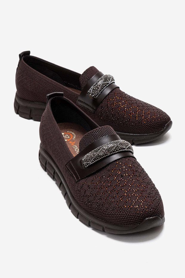 Women's Knitwear Baklava Stone Buckle Loafer Shoes Brown
