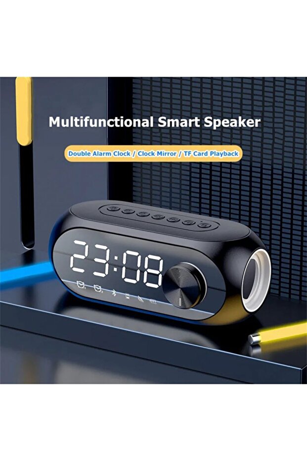 ساعة مرآة LED لاسلكية مع مكبر صوت 🔊 ⏰ - ساعة منبه ستيريو بتقنية البلوتوث مع راديو FM وشاشة عاكسة ومكالمات بدون استخدام اليدين