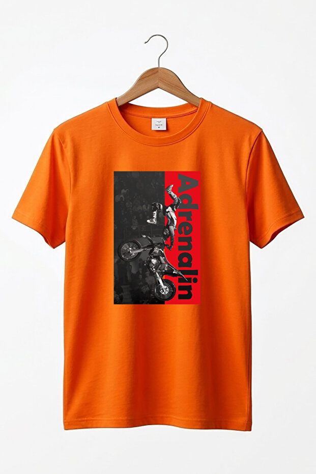 Motocross Freestyle Adrenaline Printed 100% Cotton Orange Regular Fit T-Shirt