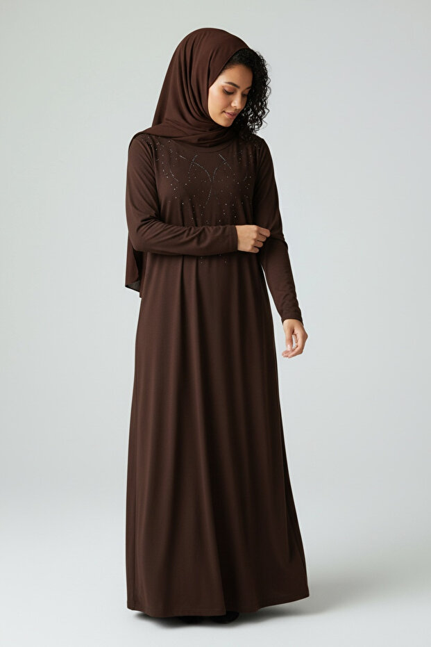 Women's Combed Cotton Dress with Stone-Embellished Front and Handles, Plus Size