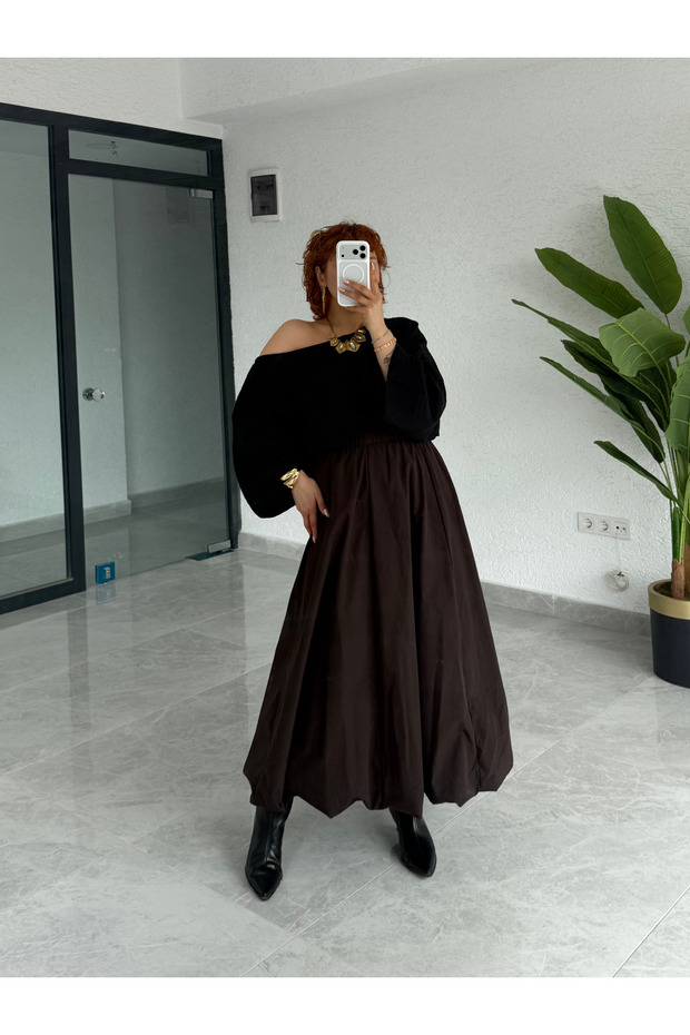 Premium Trend Cotton Long Balloon Skirt with Elastic Waist