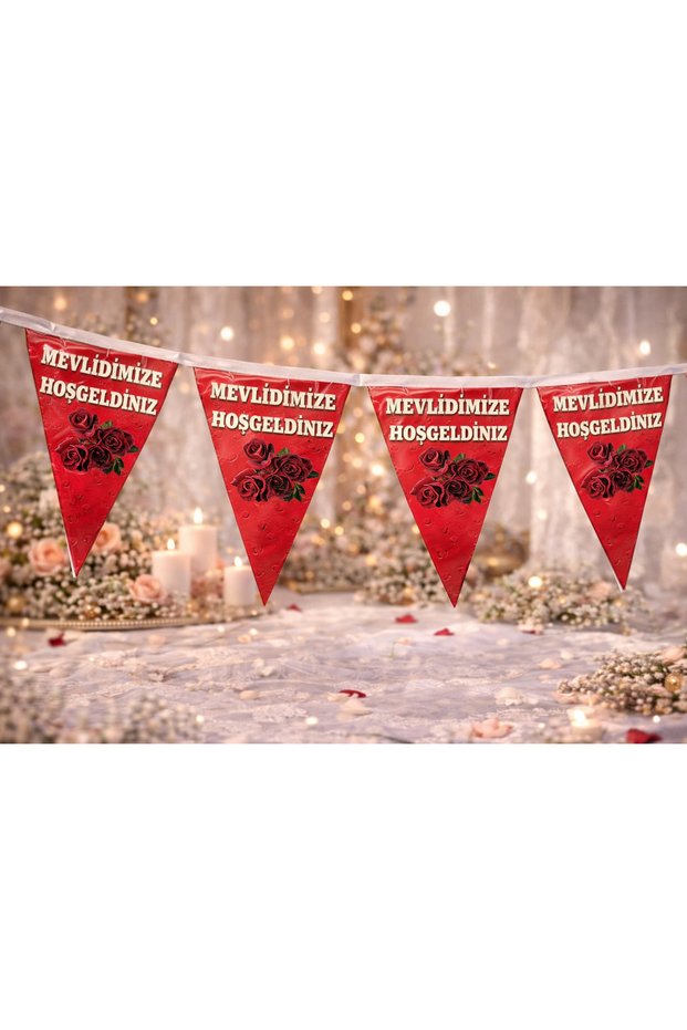 Welcome to Our Mawlid Flamingo Banner Ornament – Red Rose Triangle Flag Decoration (Packaged)