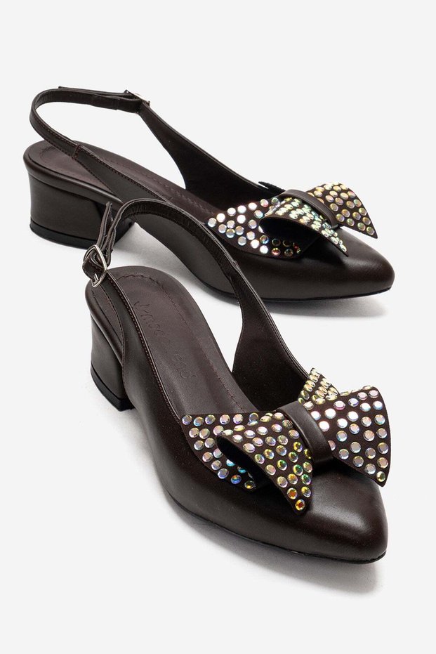 Women's Bow-Tie Stone Heeled Sandals Brown Skin
