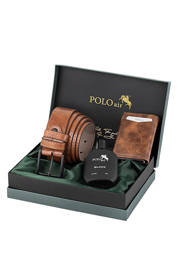 Magnetic Automatic Mechanism Wallet Belt Perfume Men's Combination Set Tan Color Pm-06-T