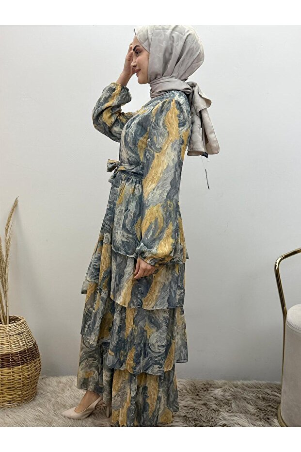 Patterned Chiffon Dress - 3