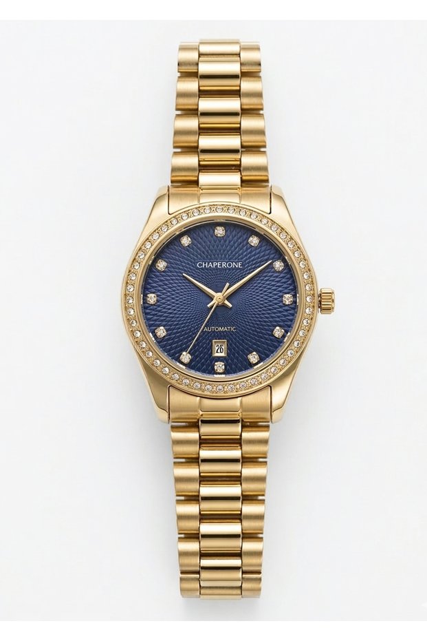Women's Gold Metal Cord Blue Stone Detailed Dial Wristwatch 2 Years Warranty