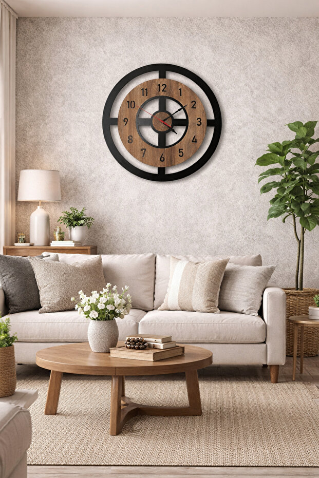 ARTILED Modern Siyah Ceviz MDF Duvar Saati | Dekoratif Salon Ofis Duvar Saati | Sessiz Mekanizma