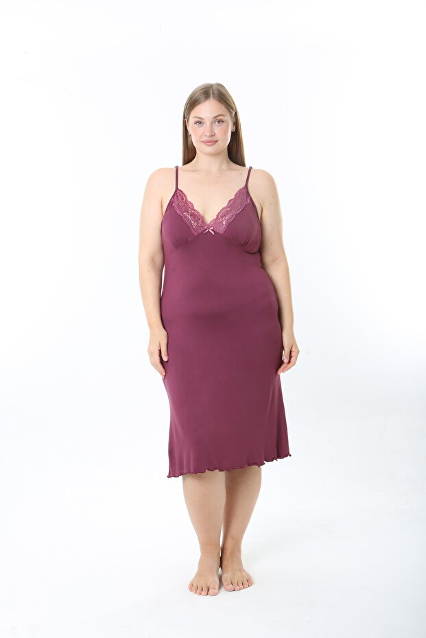 Women's Lace Detailed V-Neck Adjustable Strap Ring Viscose Nightgown Comfortable Fit Stylish and Comfortable