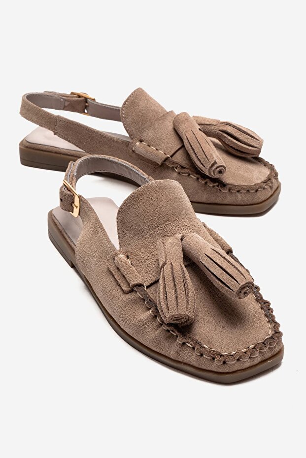 Chris Women's Genuine Leather Sandals Beige Suede
