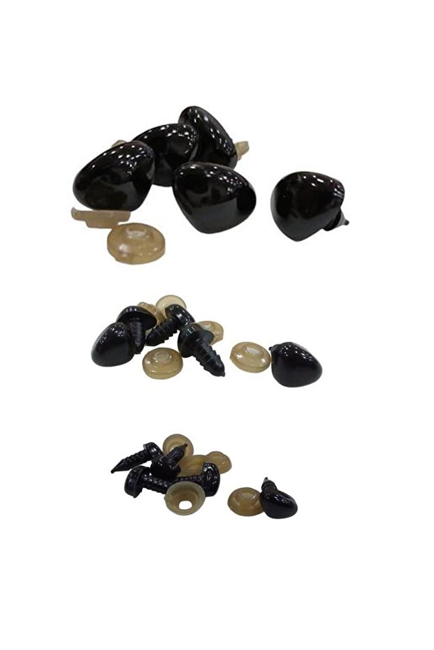 8-14-20 mm Black Amigurumi Screw-On Nose (10 Pieces)