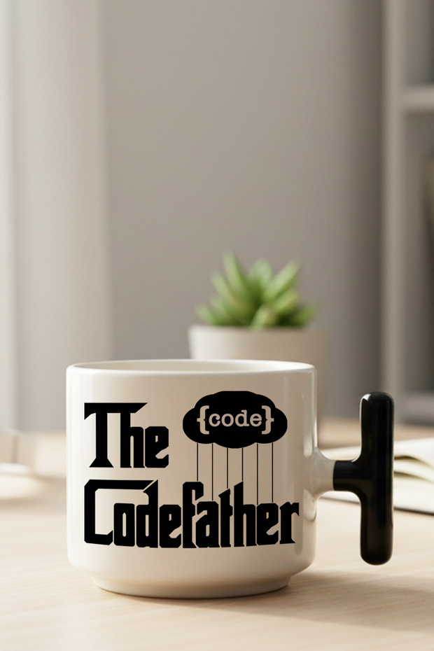 Codefather Printed Funny, Developer, Software Engineer, Godfather Gift T-Handle Latte Cup - 1
