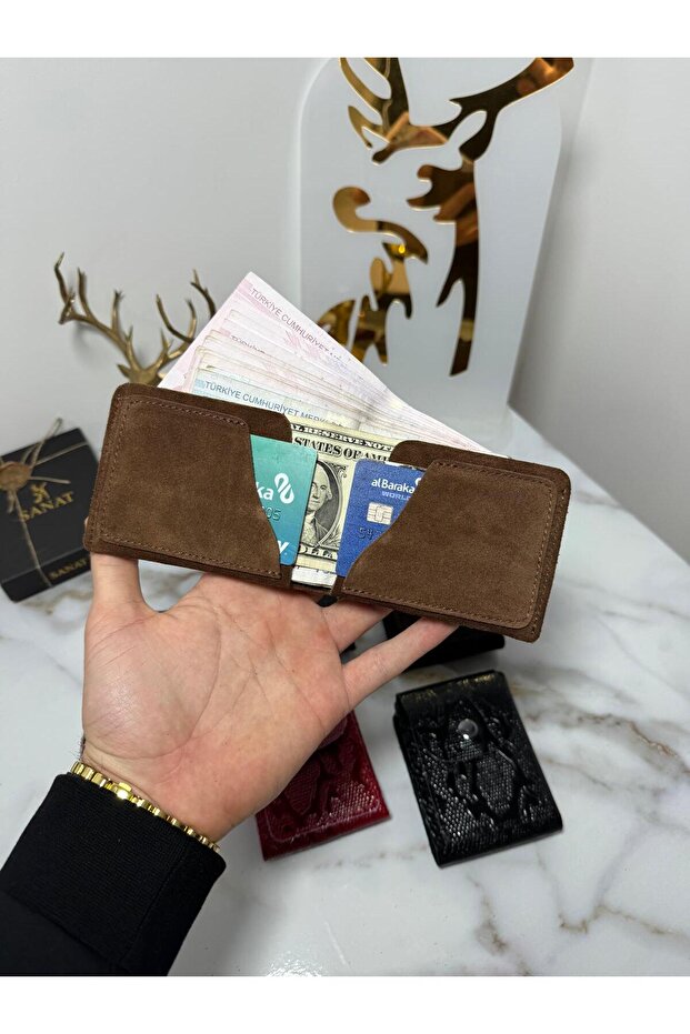 Genuine Suede Leather Minimalist Wallet - Handcrafted with Card Holder and Coin Compartment
