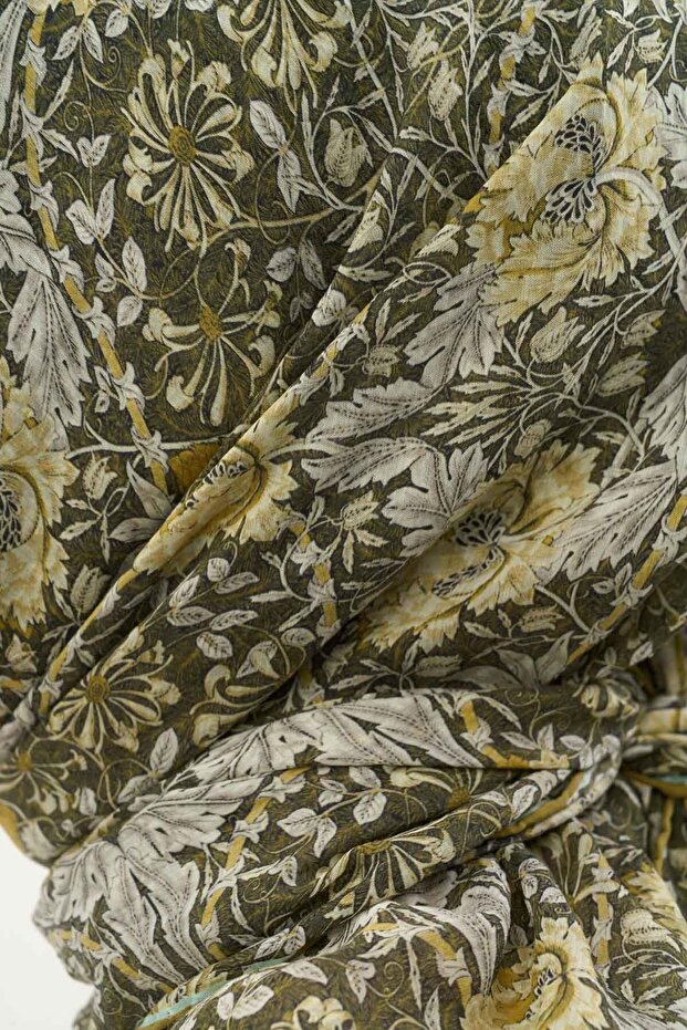 Eșarfă Tencel Monare cu model floral kaki 90X90 - 5