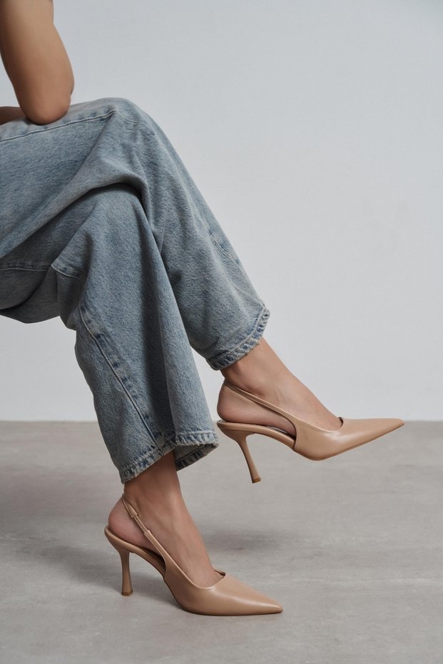 Elara Ten Matte Slingback V Vamp Line Pointed Toe Women's Heeled Shoes