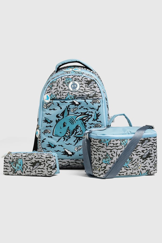 My Polo 2075 Set of 3 Boys' Primary School Bag with Pen Holder and Lunch Bag Backpack Blue