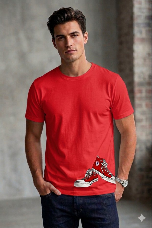 Men's Oversize T-Shirt Double Shoes Printed 100% Cotton T-Shirt Comfortable Fit