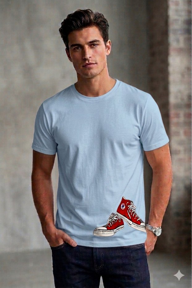 Men's Oversize T-Shirt Double Shoes Printed 100% Cotton T-Shirt Comfortable Fit