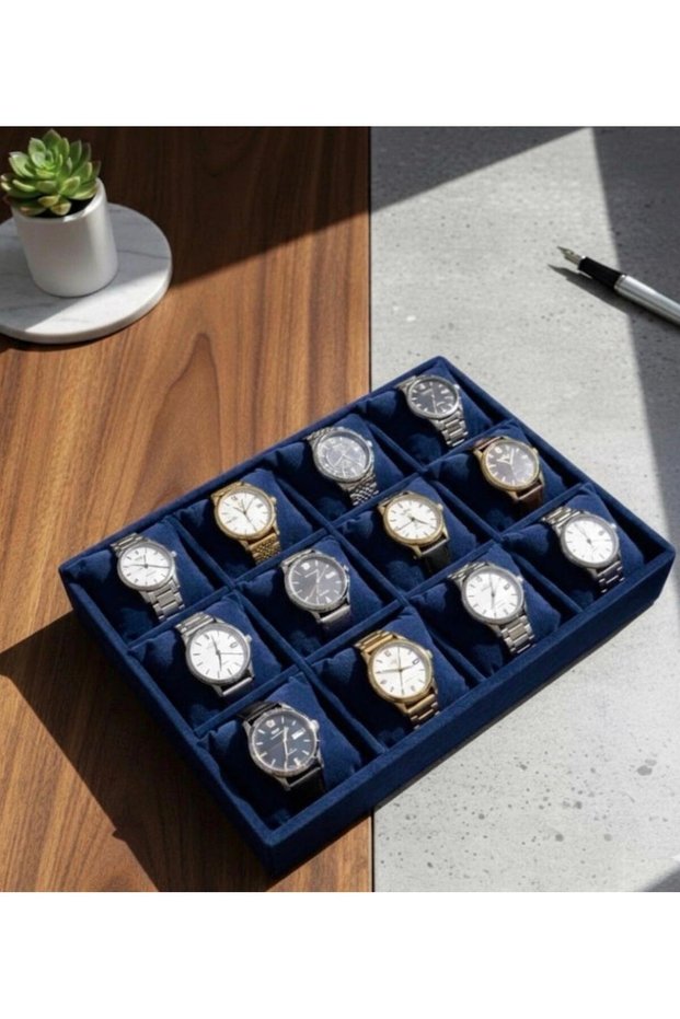 12-Compartment Wooden Baby Face Fabric Watch and Jewelry Stand - Organizer Size (35X24X5)Cm