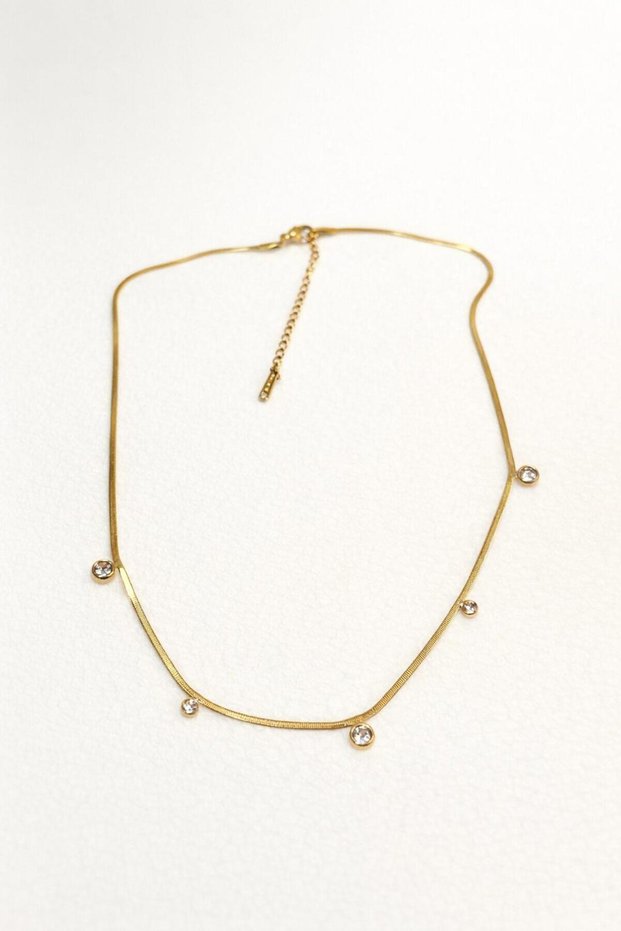 Minimal Zircon Stone Detailed Gold Steel Necklace – Thin Chain Modern Design
