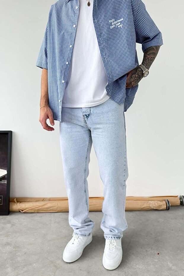 Light Ice Blue Basic Baggy Trousers