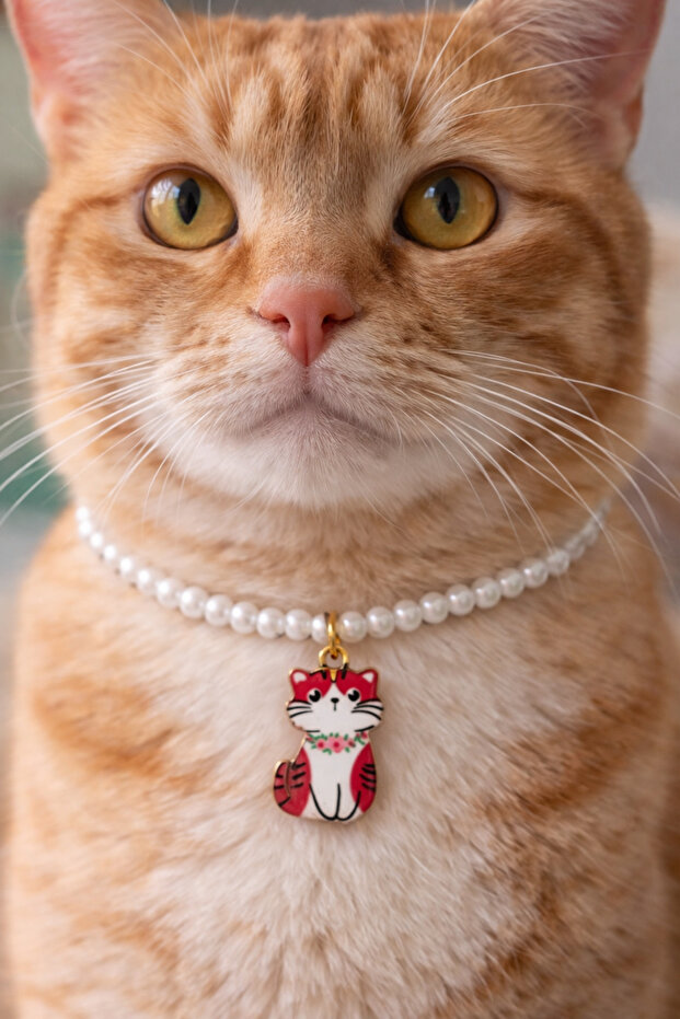 Cat Dangle Pearl Cat Necklace - 1