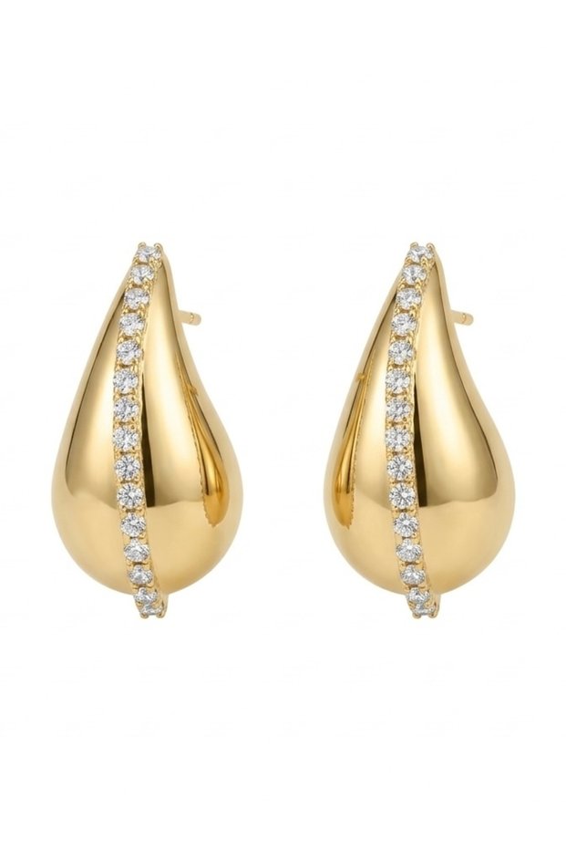 Drop Zircon Stone-Encrusted Gold Women's Earrings