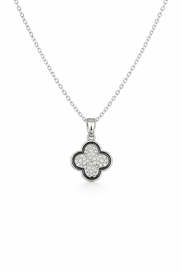 Steel Silver Color Clover Model Zircon Stone Women's Necklace