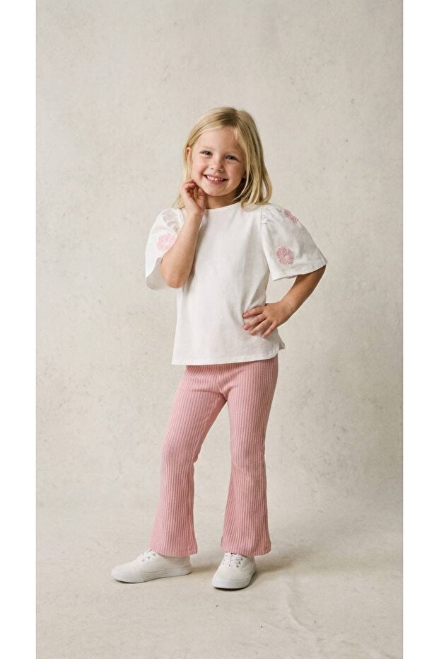 Floral Patterned Girl's T-Shirt - Pants Set