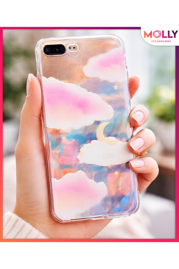 Transparent Silicone Case with Hologram Moon Cloud Pattern for iPhone 7 and 8 Plus