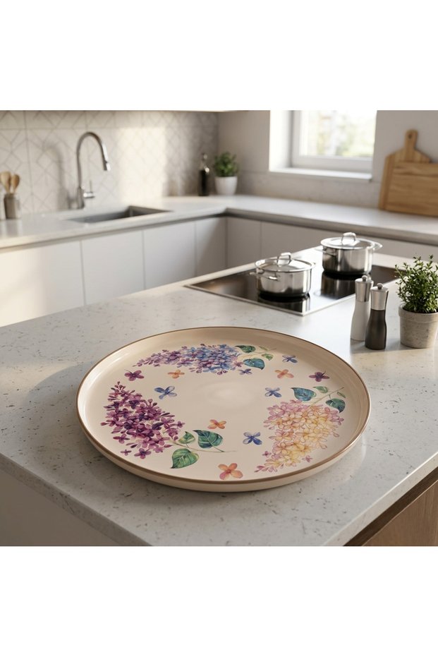 33 cm Purple Flower Enameled Presentation Tray Tea Tray