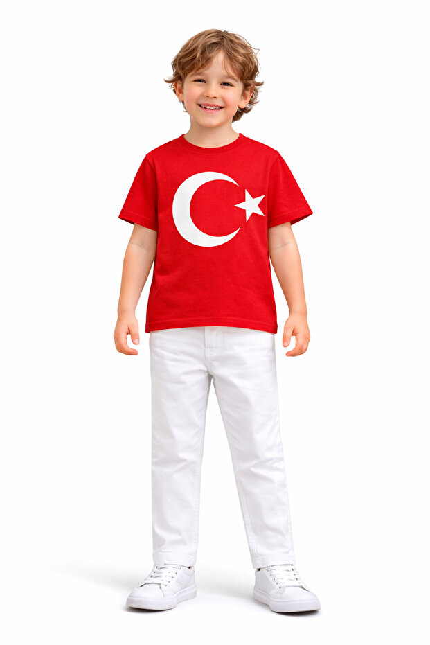 Moon Star Printed Children's T-Shirt and White Pants Set